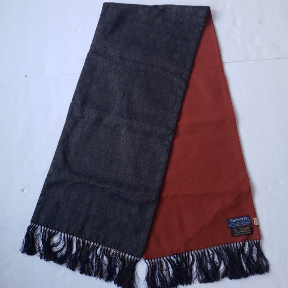 BURBERRY Vintage Cashmere Wool Silk Paisley Print Reversible Fringed  Scarf - Picture 1 of 5
